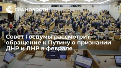 Совет Госдумы решил рассмотреть проект обращения о признании ДНР и ЛНР в феврале