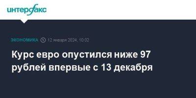 Курс евро опустился ниже 97 рублей впервые с 13 декабря