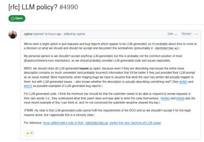 denis19 - Команда открытого проекта runc столкнулась с ростом pull-request и отчётов об ошибках, сгенерированных ИИ - habr.com - Япония