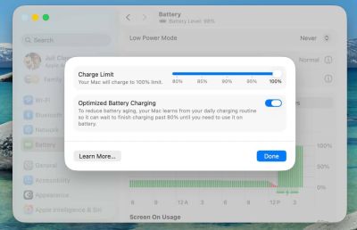 Ноутбуки Apple получат функцию ограничения максимального заряда