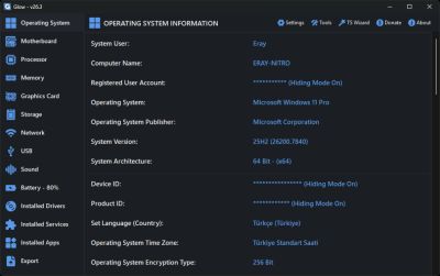 Вышла версия Glow 26.3 — инструмента для системного анализа аппаратных и программных возможностей ПК на Windows 10/11